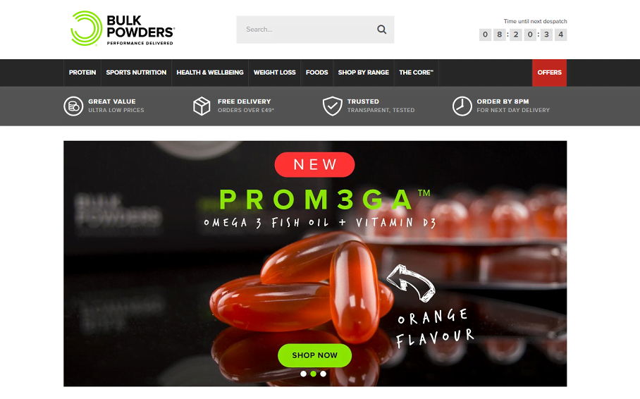 Bulk Powders Homepage Screenshot